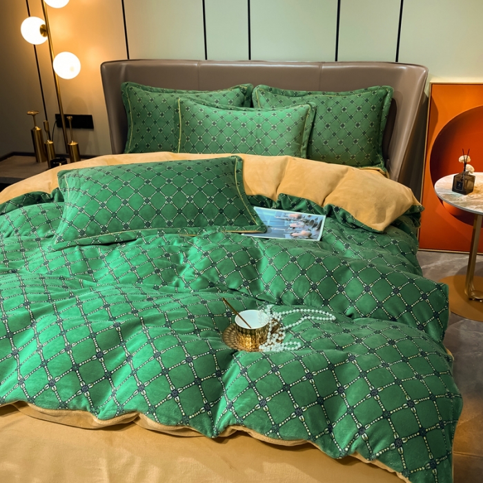 91家纺网 家纺一手货源 找家纺 米莱家纺 2021新款轻奢风加厚保暖牛奶绒四件套 巴伦 绿