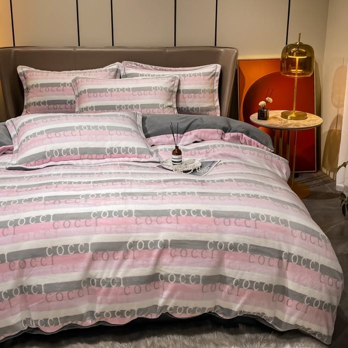 91家纺网 家纺一手货源 找家纺 米莱家纺 2021新款轻奢风加厚保暖牛奶绒四件套 贝拉  粉