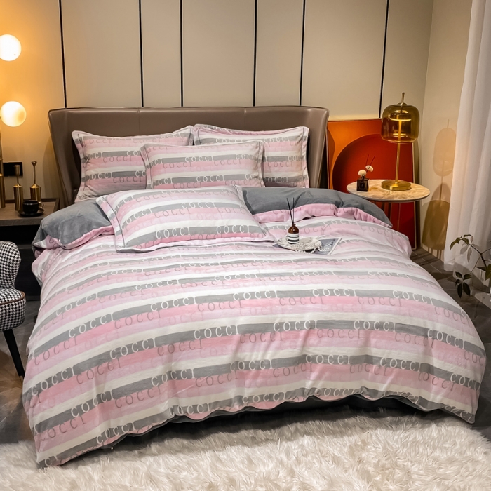 91家纺网 家纺一手货源 找家纺 米莱家纺 2021新款轻奢风加厚保暖牛奶绒四件套 贝拉  粉