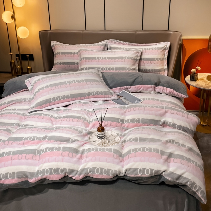 91家纺网 家纺一手货源 找家纺 米莱家纺 2021新款轻奢风加厚保暖牛奶绒四件套 贝拉  粉