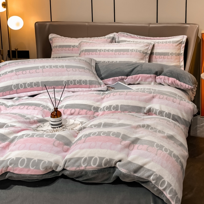 91家纺网 家纺一手货源 找家纺 米莱家纺 2021新款轻奢风加厚保暖牛奶绒四件套 贝拉  粉