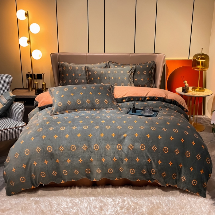 91家纺网 家纺一手货源 找家纺 米莱家纺 2021新款轻奢风加厚保暖牛奶绒四件套 简约星  灰