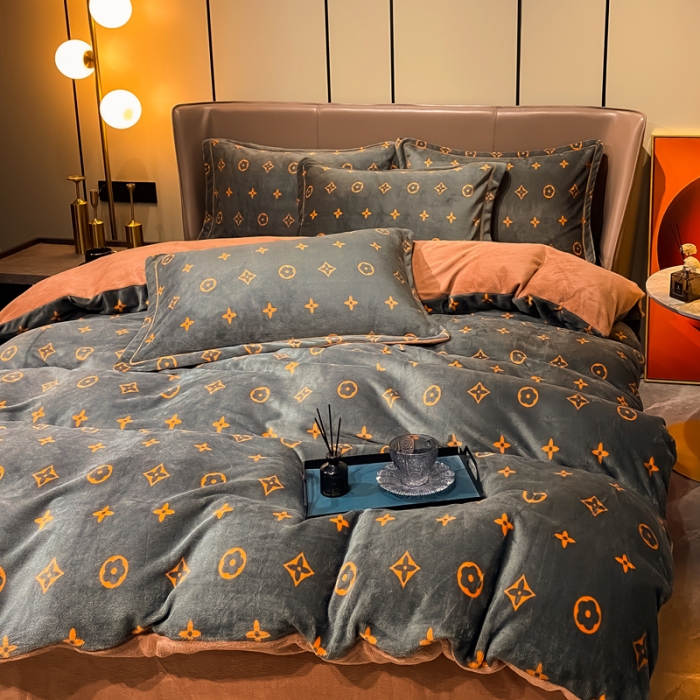 91家纺网 家纺一手货源 找家纺 米莱家纺 2021新款轻奢风加厚保暖牛奶绒四件套 简约星  灰