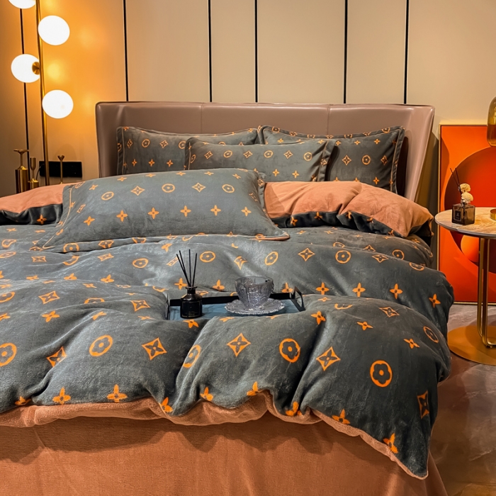 91家纺网 家纺一手货源 找家纺 米莱家纺 2021新款轻奢风加厚保暖牛奶绒四件套 简约星  灰