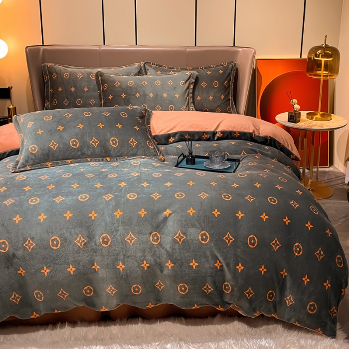 91家纺网 家纺一手货源 找家纺 米莱家纺 2021新款轻奢风加厚保暖牛奶绒四件套 简约星  灰