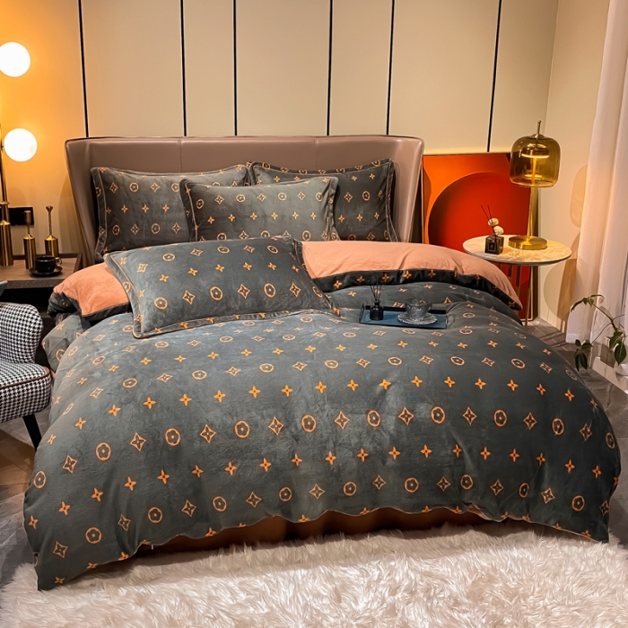 91家纺网 家纺一手货源 找家纺 米莱家纺 2021新款轻奢风加厚保暖牛奶绒四件套 简约星  灰