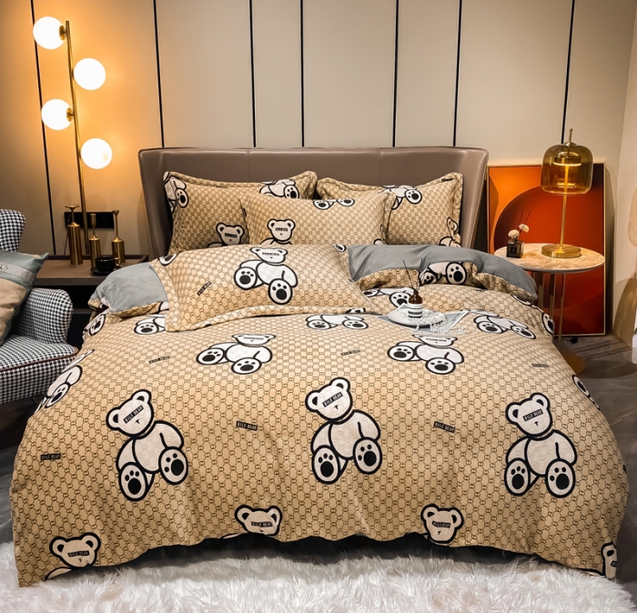 91家纺网 家纺一手货源 找家纺 米莱家纺 2021新款轻奢风加厚保暖牛奶绒四件套 乐迪熊