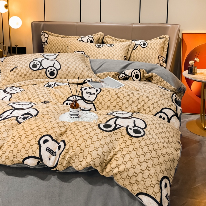 91家纺网 家纺一手货源 找家纺 米莱家纺 2021新款轻奢风加厚保暖牛奶绒四件套 乐迪熊