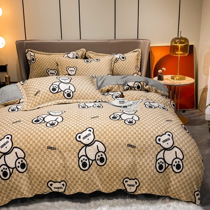 91家纺网 家纺一手货源 找家纺 米莱家纺 2021新款轻奢风加厚保暖牛奶绒四件套 乐迪熊