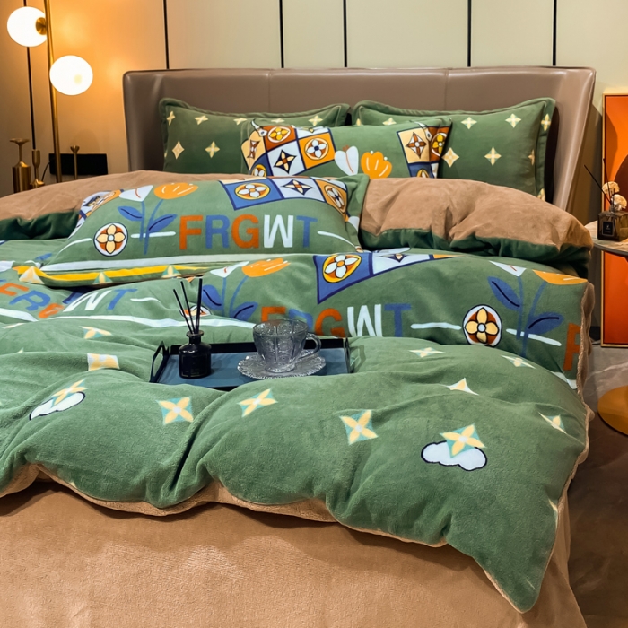 91家纺网 家纺一手货源 找家纺 米莱家纺 2021新款轻奢风加厚保暖牛奶绒四件套 梦伴