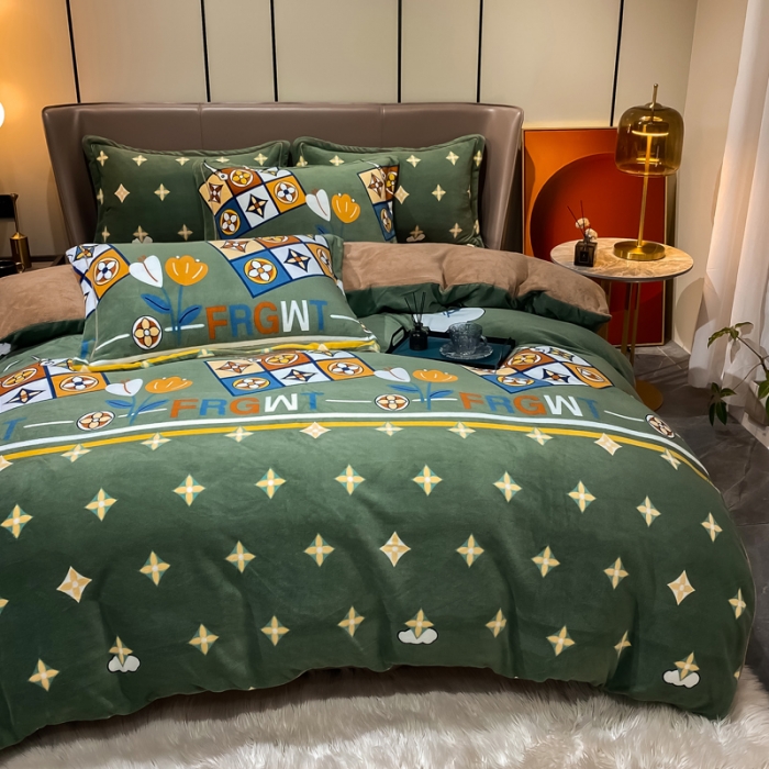 91家纺网 家纺一手货源 找家纺 米莱家纺 2021新款轻奢风加厚保暖牛奶绒四件套 梦伴