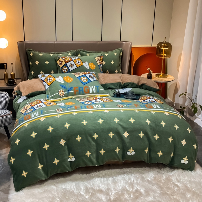 91家纺网 家纺一手货源 找家纺 米莱家纺 2021新款轻奢风加厚保暖牛奶绒四件套 梦伴