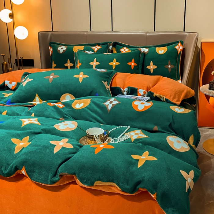 91家纺网 家纺一手货源 找家纺 米莱家纺 2021新款轻奢风加厚保暖牛奶绒四件套 帕罗  绿