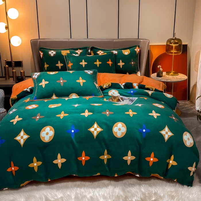 91家纺网 家纺一手货源 找家纺 米莱家纺 2021新款轻奢风加厚保暖牛奶绒四件套 帕罗  绿