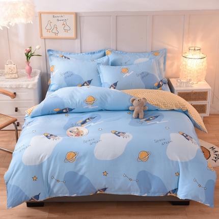 八十八家纺  2023新款全棉单层款床笠款四件套 太空之旅