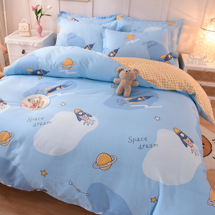 91家纺网 家纺一手货源 找家纺 八十八家纺  2023新款全棉单层款床笠款四件套 太空之旅