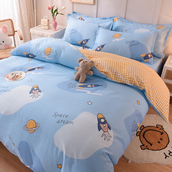 91家纺网 家纺一手货源 找家纺 八十八家纺  2023新款全棉单层款床笠款四件套 太空之旅