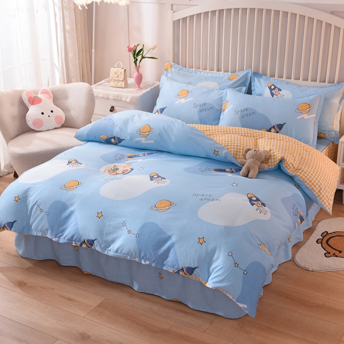 91家纺网 家纺一手货源 找家纺 八十八家纺  2023新款全棉单层款全棉床裙四件套 太空之旅