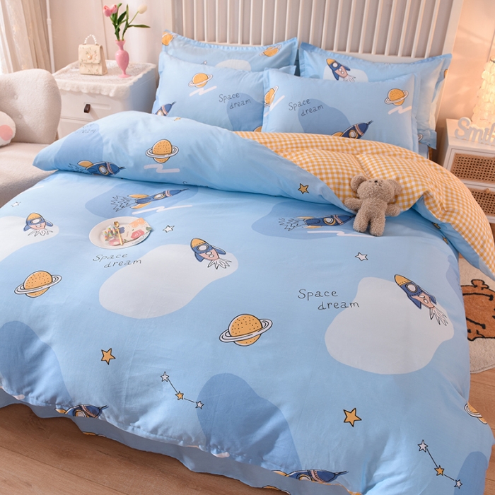 91家纺网 家纺一手货源 找家纺 八十八家纺  2023新款全棉单层款全棉床裙四件套 太空之旅