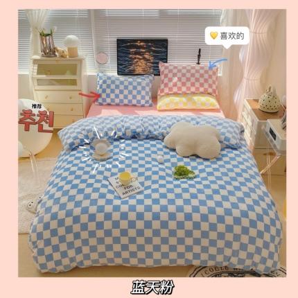 91家纺网 家纺一手货源 找家纺 （总）顾里家纺 2021新款韩系撞色棋盘格高克重牛奶绒四件套
