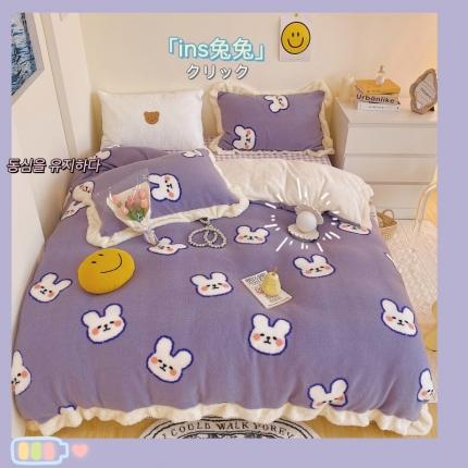 91家纺网 家纺一手货源 找家纺 顾里家纺 新款A版泰迪羊羔绒B版牛奶绒ins风韩国四件套 ins兔兔