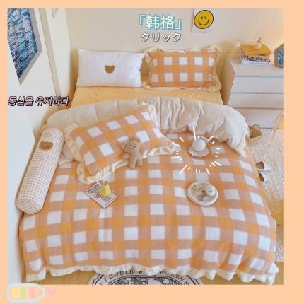 91家纺网 家纺一手货源 找家纺 顾里家纺 新款A版泰迪羊羔绒B版牛奶绒ins风韩国四件套 韩格