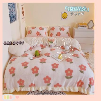 91家纺网 家纺一手货源 找家纺 顾里家纺 新款A版泰迪羊羔绒B版牛奶绒ins风韩国四件套 韩国小花