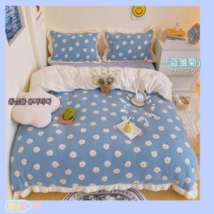 91家纺网 家纺一手货源 找家纺 顾里家纺 新款A版泰迪羊羔绒B版牛奶绒ins风韩国四件套 蓝雏菊