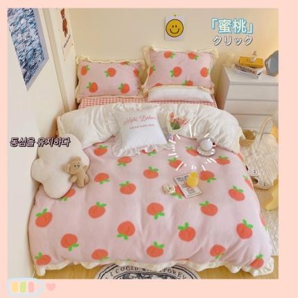 91家纺网 家纺一手货源 找家纺 顾里家纺 新款A版泰迪羊羔绒B版牛奶绒ins风韩国四件套 蜜桃