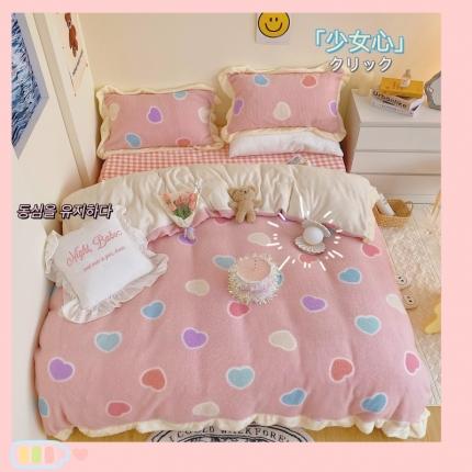 91家纺网 家纺一手货源 找家纺 总顾里家纺 新款A版泰迪羊羔绒B版牛奶绒ins风韩国四件套