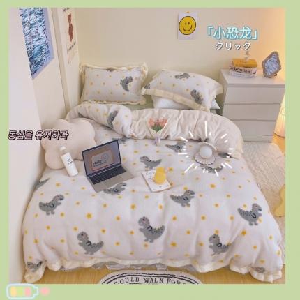 91家纺网 家纺一手货源 找家纺 顾里家纺 新款A版泰迪羊羔绒B版牛奶绒ins风韩国四件套 小恐龙