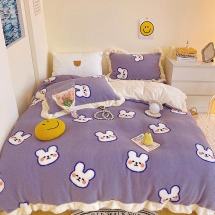 顾里家纺 新款A版泰迪羊羔绒B版牛奶绒ins风韩国四件套 ins兔兔