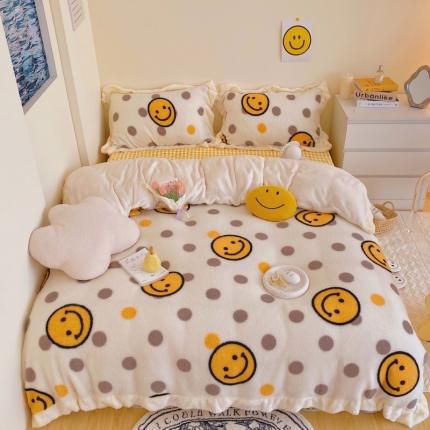 顾里家纺 新款A版泰迪羊羔绒B版牛奶绒ins风韩国四件套 波点笑脸