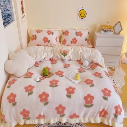 顾里家纺 新款A版泰迪羊羔绒B版牛奶绒ins风韩国四件套 韩国小花