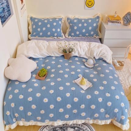 顾里家纺 新款A版泰迪羊羔绒B版牛奶绒ins风韩国四件套 蓝雏菊