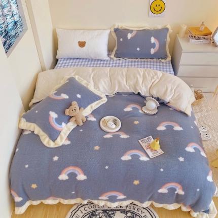 顾里家纺 新款A版泰迪羊羔绒B版牛奶绒ins风韩国四件套 梦幻彩虹