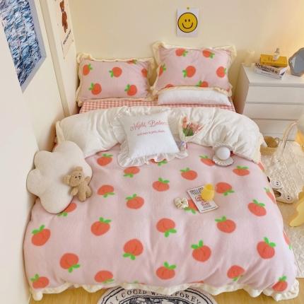 顾里家纺 新款A版泰迪羊羔绒B版牛奶绒ins风韩国四件套 蜜桃