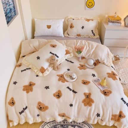 顾里家纺 新款A版泰迪羊羔绒B版牛奶绒ins风韩国四件套 泰迪熊