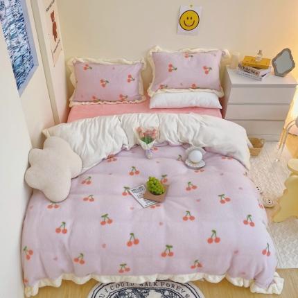 顾里家纺 新款A版泰迪羊羔绒B版牛奶绒ins风韩国四件套 樱桃