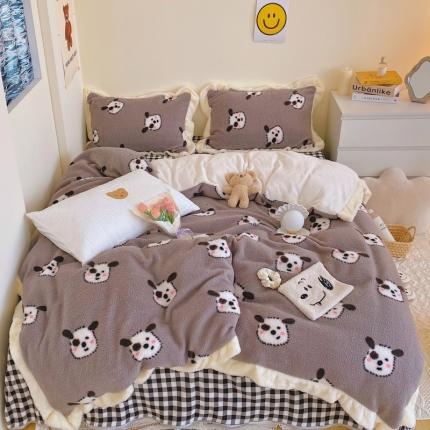 顾里家纺 新款A版泰迪羊羔绒B版牛奶绒ins风韩国四件套 治愈小狗