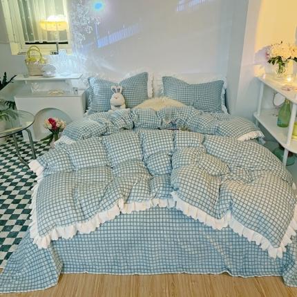 91家纺网 家纺一手货源 找家纺 千朵 2021新款韩版牛奶绒保暖四件套 格格绿