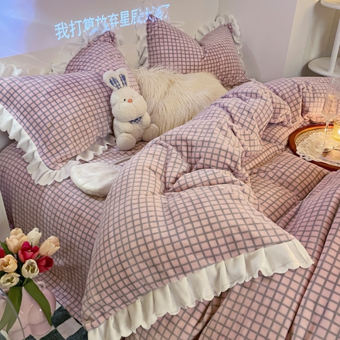 91家纺网 家纺一手货源 找家纺 （总）千朵 2021新款韩版牛奶绒保暖四件套