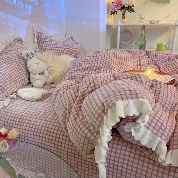 91家纺网 家纺一手货源 找家纺 （总）千朵 2021新款韩版牛奶绒保暖四件套