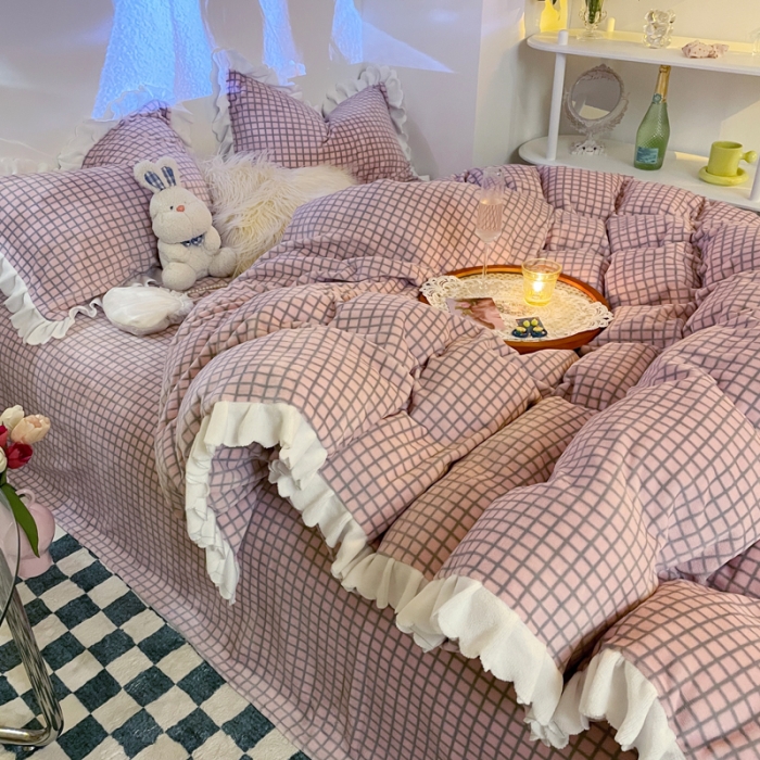 91家纺网 家纺一手货源 找家纺 （总）千朵 2021新款韩版牛奶绒保暖四件套