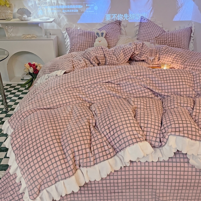 91家纺网 家纺一手货源 找家纺 （总）千朵 2021新款韩版牛奶绒保暖四件套