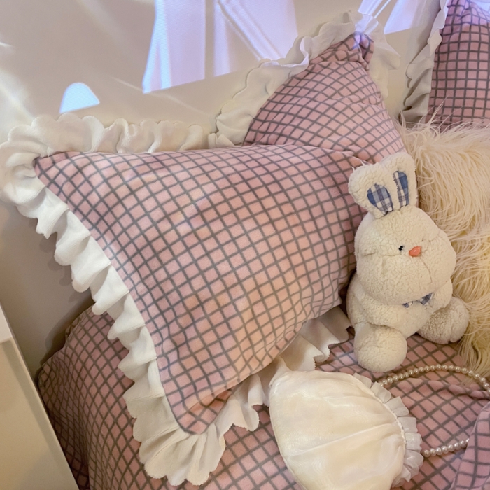 91家纺网 家纺一手货源 找家纺 千朵 2021新款韩版牛奶绒保暖四件套 格格粉