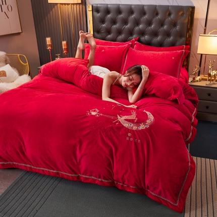 91家纺网 家纺一手货源 找家纺 铠畅 2021新款典雅宝宝绒刺绣四件套 典雅-大红