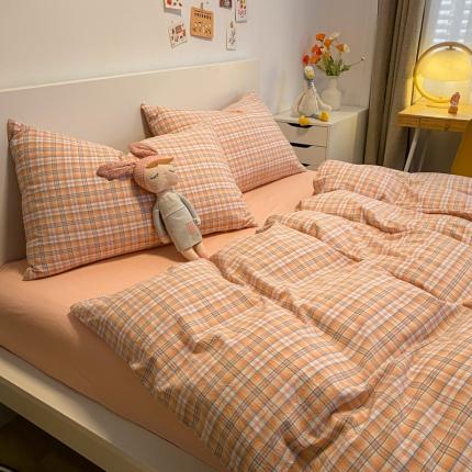 91家纺网 家纺一手货源 找家纺 艾咪 新款日系少女风全棉色织水洗棉四件套 森屿-桔