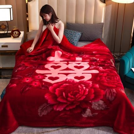 九彩家纺 2021新款拉舍尔毛毯 CC-655大红(红双喜)