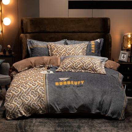 91家纺网 家纺一手货源 找家纺 总芯贝儿2021轻奢风加厚牛奶绒保暖四件套法莱魔法宝宝绒被套